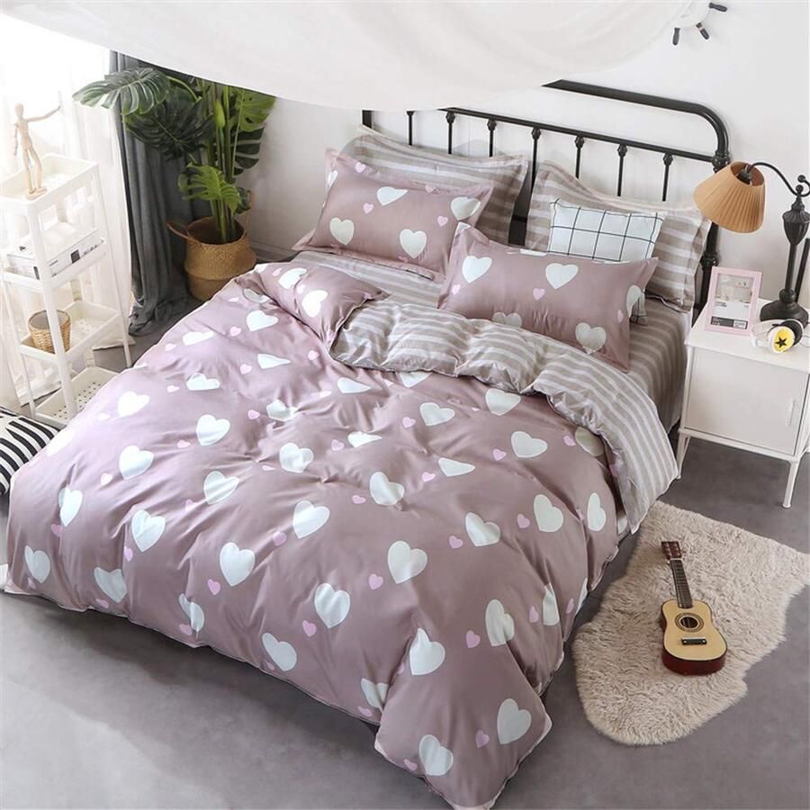 Senza Marchio Fansu Bedding Microvezel dekbedovertrekset 4-delig comfortabel zacht duurzaam inclusief bedlaken kussensloop hoge kwaliteit eenpersoonsbed kingsize (200 x 230 cm witte liefde)