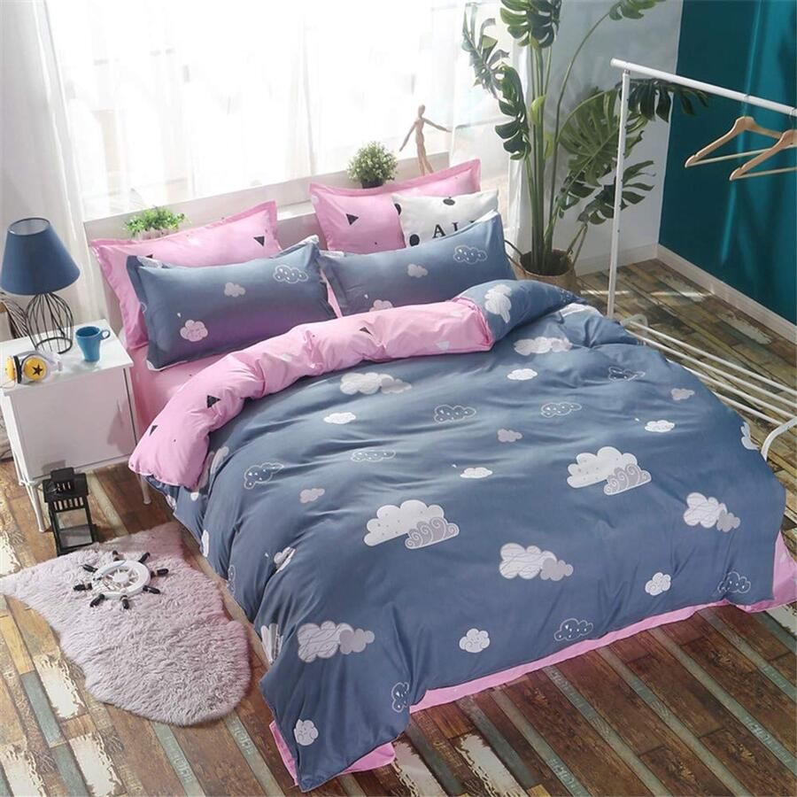Senza Marchio Fansu Bedding microvezel dekbedovertrekset 4-delige beddengoedset comfortabel zacht duurzaam inclusief bedlaken kussensloop hoge kwaliteit eenpersoonsbed tweepersoonsbed kingsize (150 x 200 cm wolk)