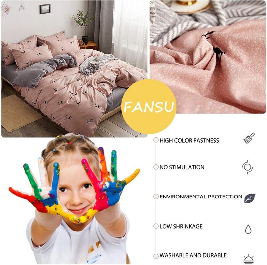 Senza Marchio Fansu Dekbedovertrek Bed Laken Set 4-delig Super Zacht 100% Microfiber Easy Care Chic Leuke Dierenprint Beddengoed met Flat Sheet Dekbedovertrek Kussenslopen (200x230cm-2.0M Hert-roze)