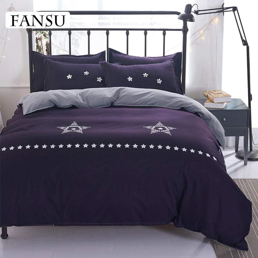 Senza Marchio Fansu Dekbedovertrek Bed Laken Set 4-delig Super Zacht 100% Microfiber Gemakkelijk Onderhoud Rustig en Comfortabel Zwarte Serie Beddengoed met Flat Sheet Dekbedovertrek Kussenslopen - Foto 2