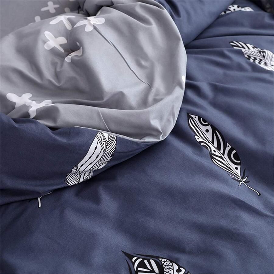 Senza Marchio Fansu Dekbedovertrek Bed Set 4 Stuk Eenvoudige Mode Comfortabel 100% Microfiber Beddengoed met Dubbele King Single Size Flat Sheets Dekbedovertrek Kussenslopen (220x240cm-2.2M Zwart wit veer)