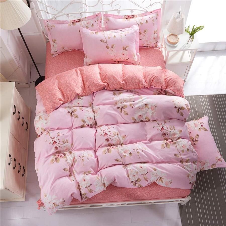 Senza Marchio Fansu Dekbedovertrek Bed Set 4 Stuk Eenvoudige Mode Comfortabel 100% Microfiber Beddengoed met Dubbele King Single Size Flat Sheets Dekbedovertrek Kussenslopen (150x200cm-1.5M Elegant roze)