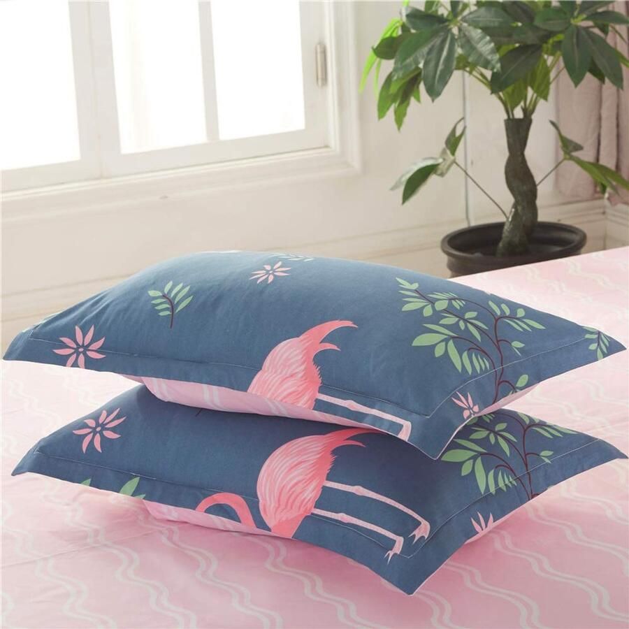 Senza Marchio Fansu Dekbedovertrek Bed Set 4 Stuk Moderne Cartoon 100% Microfiber Beddengoed met Dubbele King Single Size Flat Sheet Dekbedovertrek Kussenslopen (220x240cm-2.2M Flamingo)