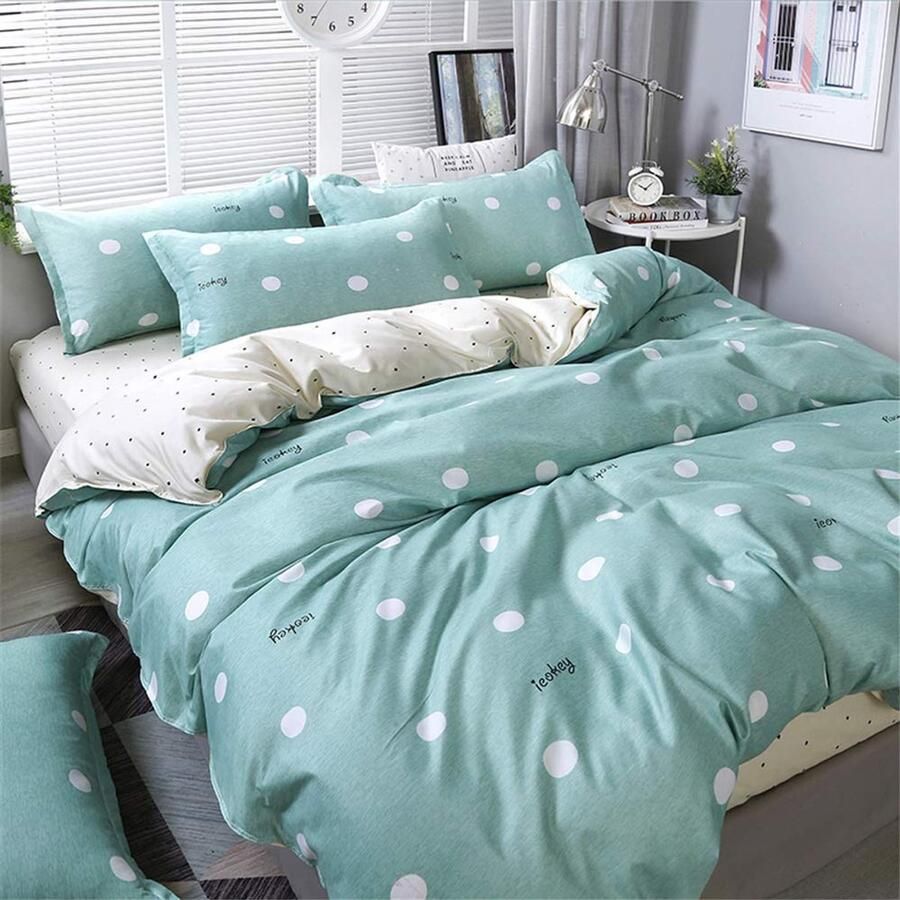 Senza Marchio Fansu Dekbedovertrek Bed Set 4 Stuk Moderne romantische Hart 100% Microfiber Beddengoed met Dubbele King Single Size Flat Sheet Dekbedovertrek Kussenslopen (150x200cm-1.5M groen)
