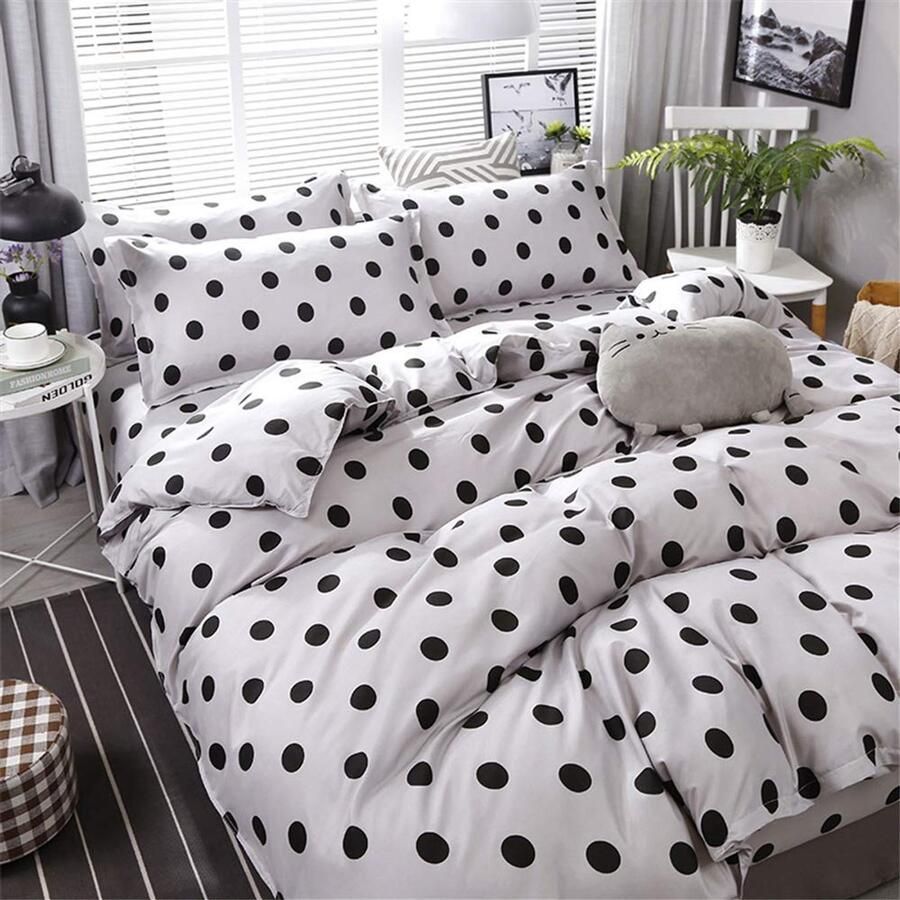 Senza Marchio Fansu Dekbedovertrek Bed Set 4 Stuk Moderne romantische Hart 100% Microfiber Beddengoed met Dubbele King Single Size Flat Sheet Dekbedovertrek Kussenslopen (150x200cm-1.5M polka dot)