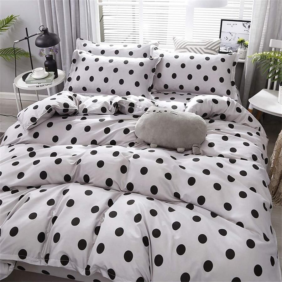 Senza Marchio Fansu Dekbedovertrek Bed Set 4 Stuk Moderne romantische Hart 100% Microfiber Beddengoed met Dubbele King Single Size Flat Sheet Dekbedovertrek Kussenslopen (200x230cm-2.0M polka dot)
