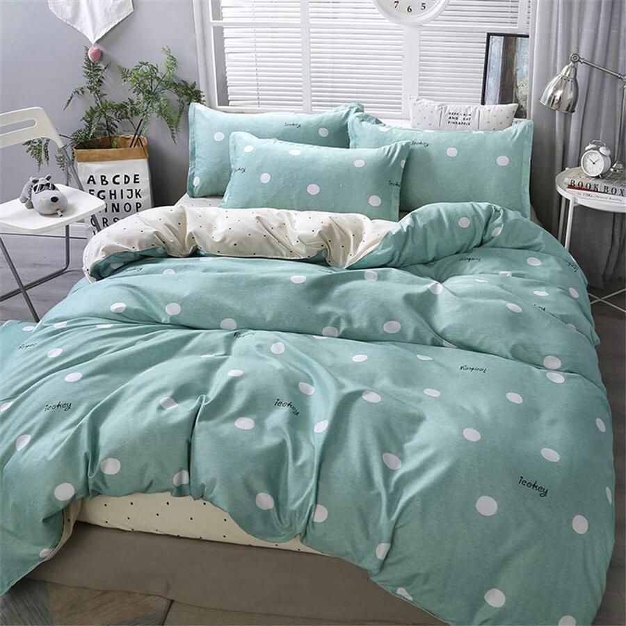 Senza Marchio Fansu Dekbedovertrek Bed Set 4 Stuk Moderne romantische Hart 100% Microfiber Beddengoed met Dubbele King Single Size Flat Sheet Dekbedovertrek Kussenslopen (200x230cm-2.0M groen)