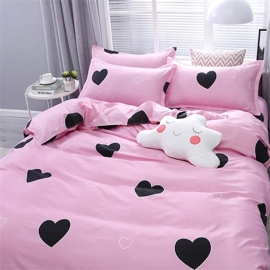 Senza Marchio Fansu Dekbedovertrek Bed Set 4 Stuk Moderne romantische Hart 100% Microfiber Beddengoed met Dubbele King Single Size Flat Sheet Dekbedovertrek Kussenslopen (220x240cm-2.2M Lichtroze)