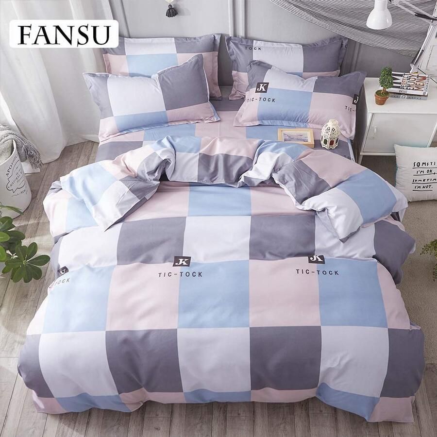 Senza Marchio Fansu Dekbedovertrek Bed Set 4 Stuk Stijlvolle Eenvoud 100% Microfiber Beddengoed met Dubbele King Single Size Flat Sheet Dekbedovertrek Kussenslopen (220x240cm-2.2M Liefde)