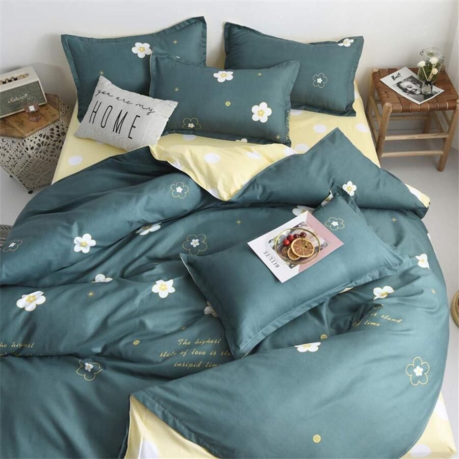 Senza Marchio Fansu Dekbedovertrek Set Beddengoed Sets voor Dubbele King Eenpersoonsbed 4 Stuk Dekbed Set 2 x Kussenslopen 1 x Dekbedovertrek 1 x Flat Sheet (King-220x230cm Groen vintage)