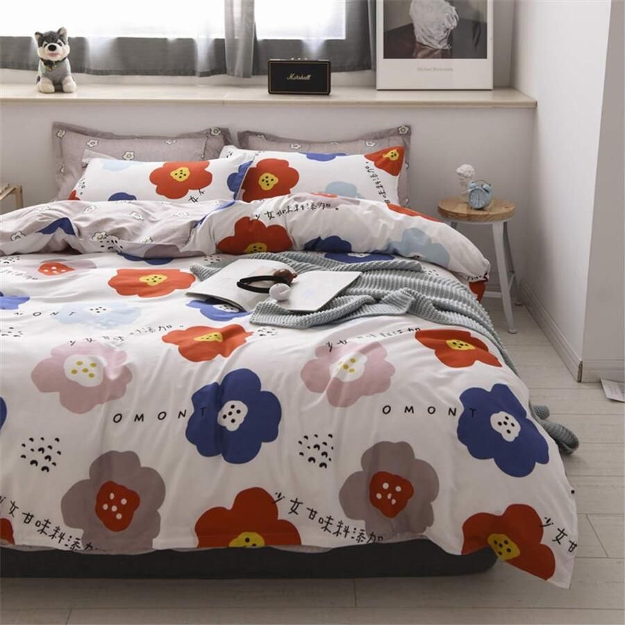 Senza Marchio Fansu Dekbedovertrek Set Beddengoed Sets voor Dubbele King Eenpersoonsbed 4 Stuk Dekbed Set 2 x Kussenslopen 1 x Dekbedovertrek 1 x Flat Sheet (King-220x230cm Meisje bloemen)