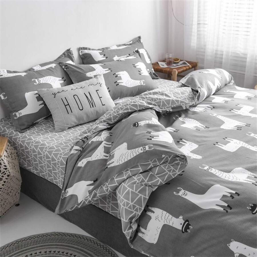 Senza Marchio Fansu Dekbedovertrek Set Beddengoed Sets voor Dubbele King Eenpersoonsbed 4 Stuk Dekbed Set 2 x Kussenslopen 1 x Dekbedovertrek 1 x Flat Sheet (Single-135x200cm Grijs alpaca)