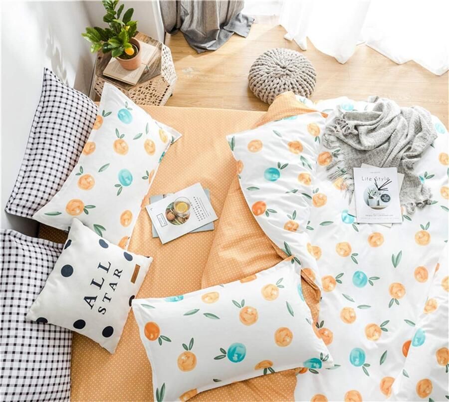 Senza Marchio Fansu Dekbedovertrek Set Beddengoed Sets voor Dubbele King Eenpersoonsbed 4 Stuk Dekbedovertrek Set 2 x Kussenslopen 1 x Dekbedovertrek 1 x Flat Sheet (King-220x230cm oranje)