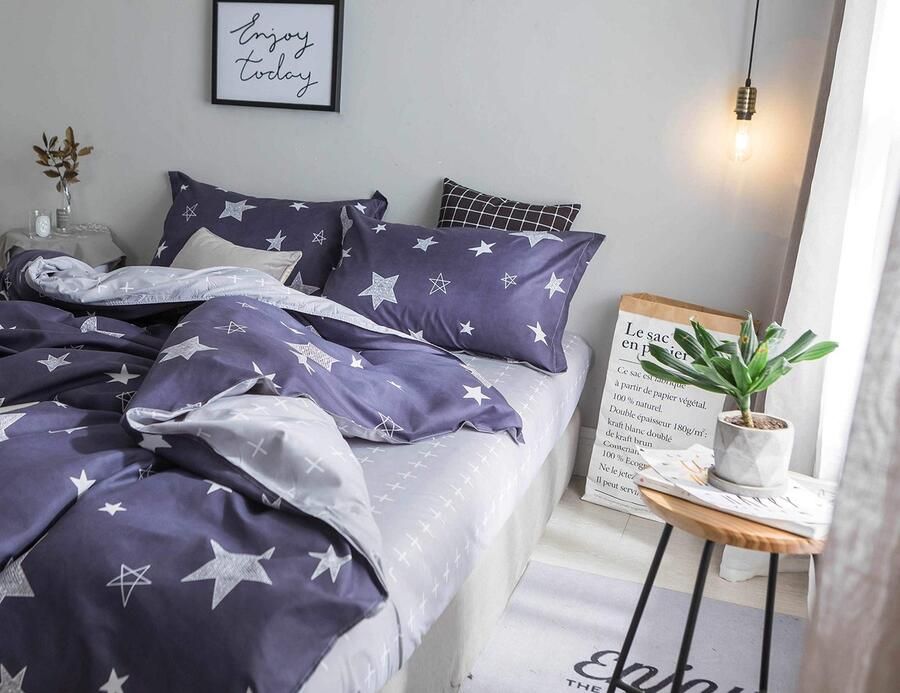Senza Marchio Fansu Dekbedovertrek Set Beddengoed Sets voor Dubbele King Eenpersoonsbed 4 Stuk Star Dekbedovertrek Set 2 x Kussenslopen 1 x Dekbedovertrek 1 x Flat Sheet (Single-135x200cm paars)