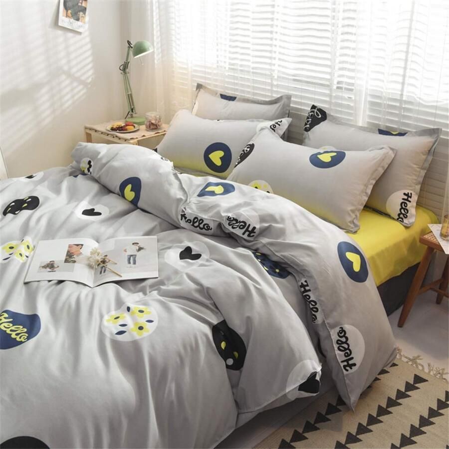 Senza Marchio Fansu Dekbedovertrek Set Beddengoed Sets voor Dubbele King Eenpersoonsbed 4 Stuk Dekbed Set 2 x Kussenslopen 1 x Dekbedovertrek 1 x Flat Sheet (Double-200x200cm Gele bloem)