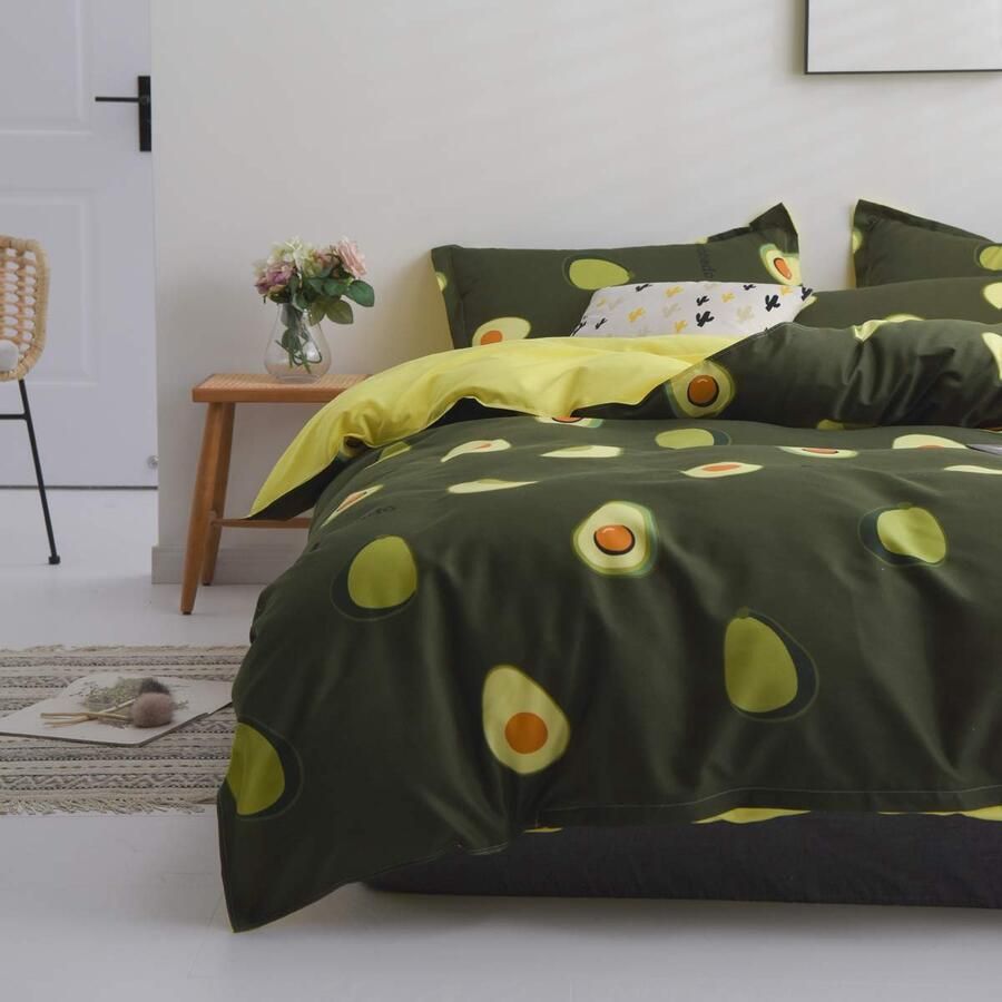 Senza Marchio Fansu Dekbedovertrek Set Beddengoed Sets voor Dubbele King Eenpersoonsbed 4 Stuk Dekbedovertrek Set 2 x Kussenslopen 1 x Dekbedovertrek 1 x Flat Sheet (King-220x230cm Avocado geel)