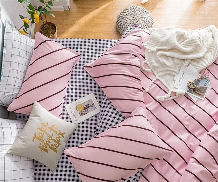 Senza Marchio Fansu Dekbedovertrek Set Beddengoed Sets voor Dubbele King Eenpersoonsbed 4 Stuk Dekbedovertrek Set 2 x Kussenslopen 1 x Dekbedovertrek 1 x Flat Sheet (Single-135x200cm Roze lijnen)