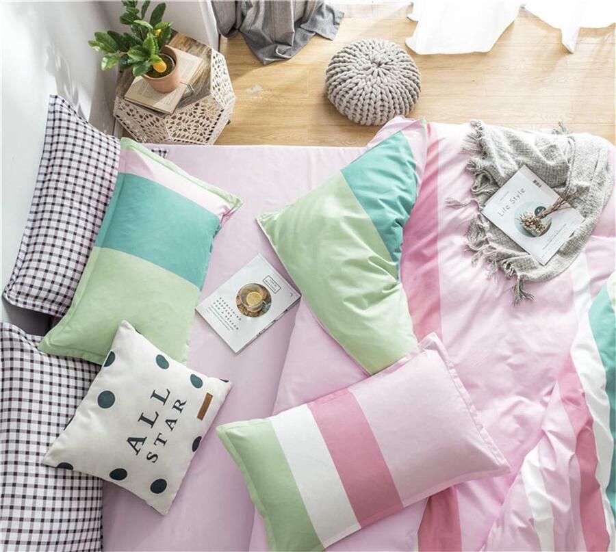 Senza Marchio Fansu Dekbedovertrek Set Beddengoed Sets voor Dubbele King Eenpersoonsbed 4 Stuk Dekbedovertrek Set 2 x Kussenslopen 1 x Dekbedovertrek 1 x Flat Sheet (Double-200x200cm Regenboog strepen)