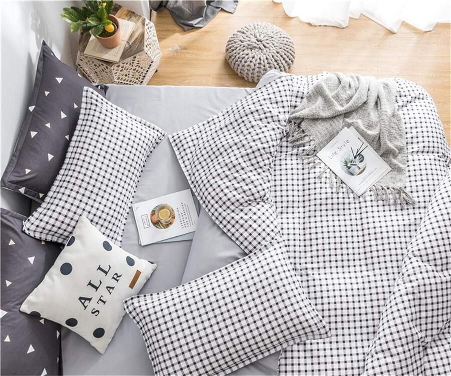Senza Marchio Fansu Dekbedovertrek Set Beddengoed Sets voor Dubbele King Eenpersoonsbed 4 Stuk Dekbedovertrek Set 2 x Kussenslopen 1 x Dekbedovertrek 1 x Flat Sheet (King-220x230cm Plaid)