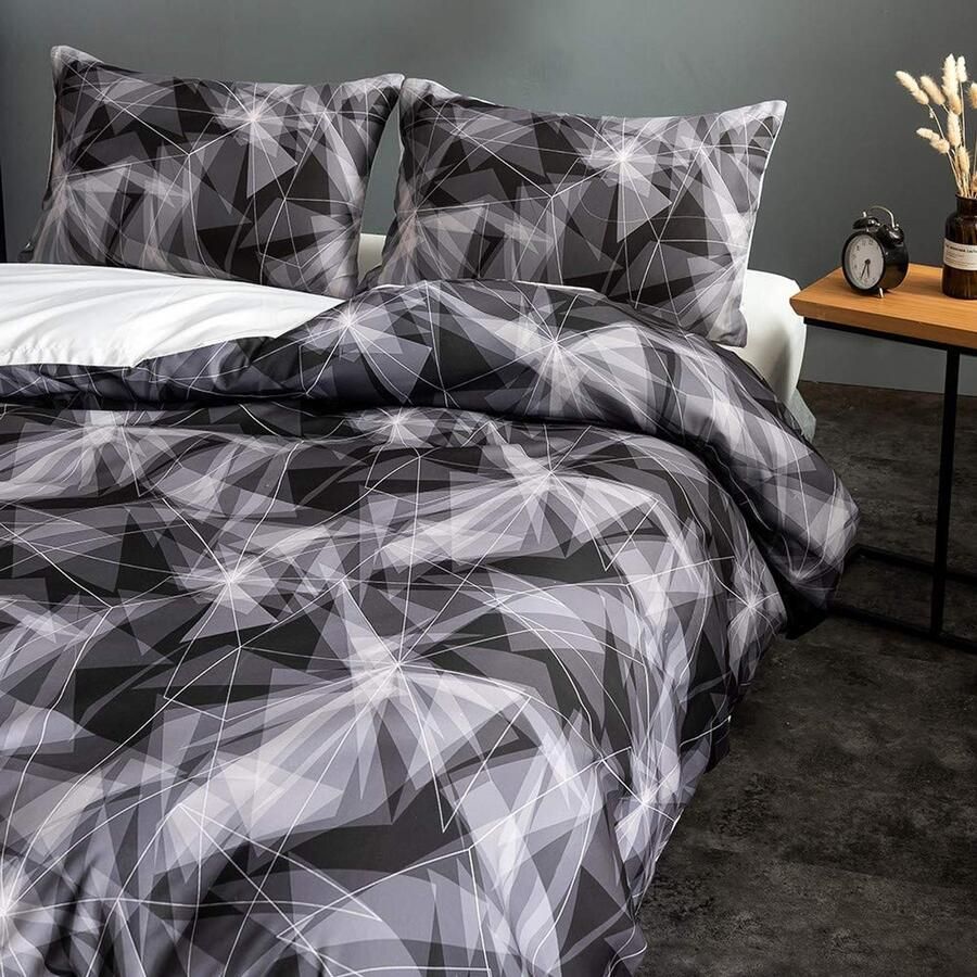 Senza Marchio Fansu Nordic Bedding Set Plant Gedrukt Dekbedovertrek Set Quilt Case Kussensloop Jongens Meisjes Slaapkamer Microfiber Dekbedovertrek Set voor Dubbel King Eenpersoonsbed (Geometrie 135x200cm)