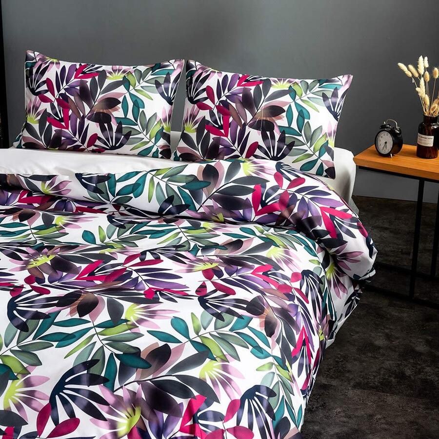 Senza Marchio Fansu Nordic Bedding Set Plant Gedrukt Dekbedovertrek Set Quilt Case Kussensloop Jongens Meisjes Slaapkamer Microfiber Dekbedovertrek Set voor Dubbel King Eenpersoonsbed (Multicolor 135x200cm)
