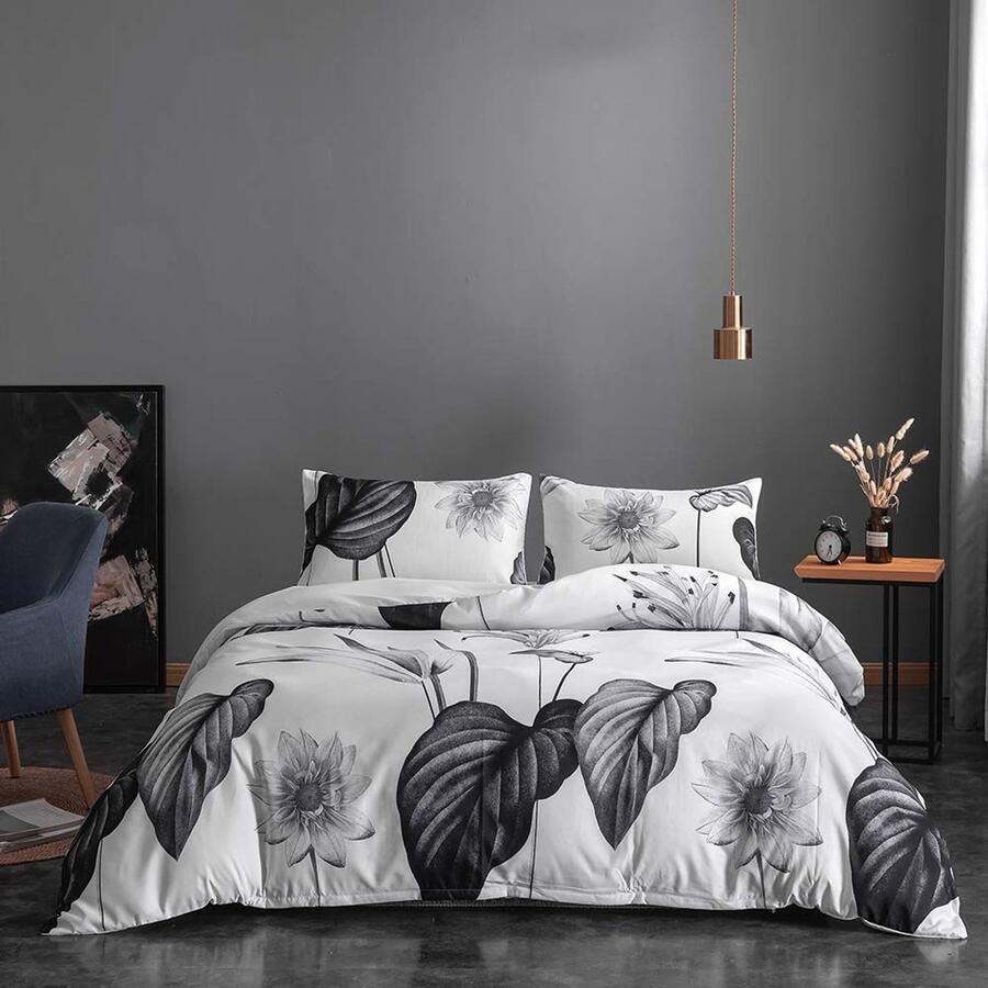 Senza Marchio Fansu Nordic Bedding Set Plant Gedrukt Dekbedovertrek Set Quilt Case Kussensloop Jongens Meisjes Slaapkamer Microfiber Dekbedovertrek Set voor Dubbel King Eenpersoonsbed (Elegant 135x200cm)