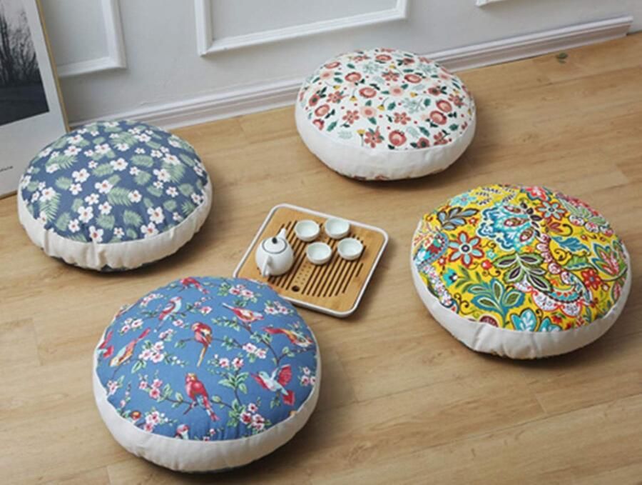 Senza Marchio Fansu Ronde stoel kussen zitkussens bloemen plantenpatroon Tatami stoel stoelkussens kussen dikke gewatteerde Booster stoel kussen voor thuis vloer terras tuin of kantoor (50x50x18cm bloemplant)