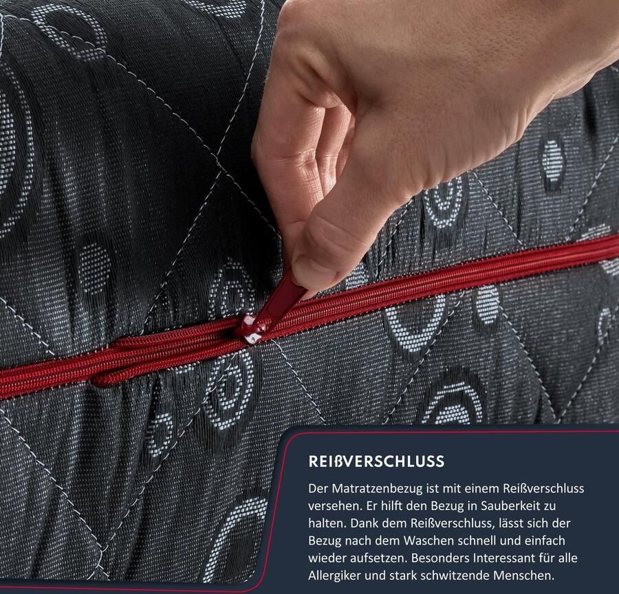 Senza Marchio FDM Black MAX Matras 180 x 200 cm koudschuim pocketvering hoogte 28 cm hardheidsgraad H3 latex kokos viscoschuim Öko-Tex-gecertificeerd geschikt voor mensen met allergieën jacquard overtrek