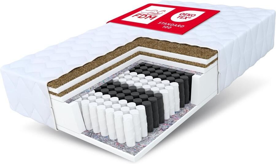 Senza Marchio FDM Home Double matras 180 x 200 cm pocketvering hoogte 21 cm hardheidsgraad H3 H5 7 ligzones Öko-Tex-standaard geschikt voor mensen met allergieën overtrek wasbaar kokosvezel-inzetstuk