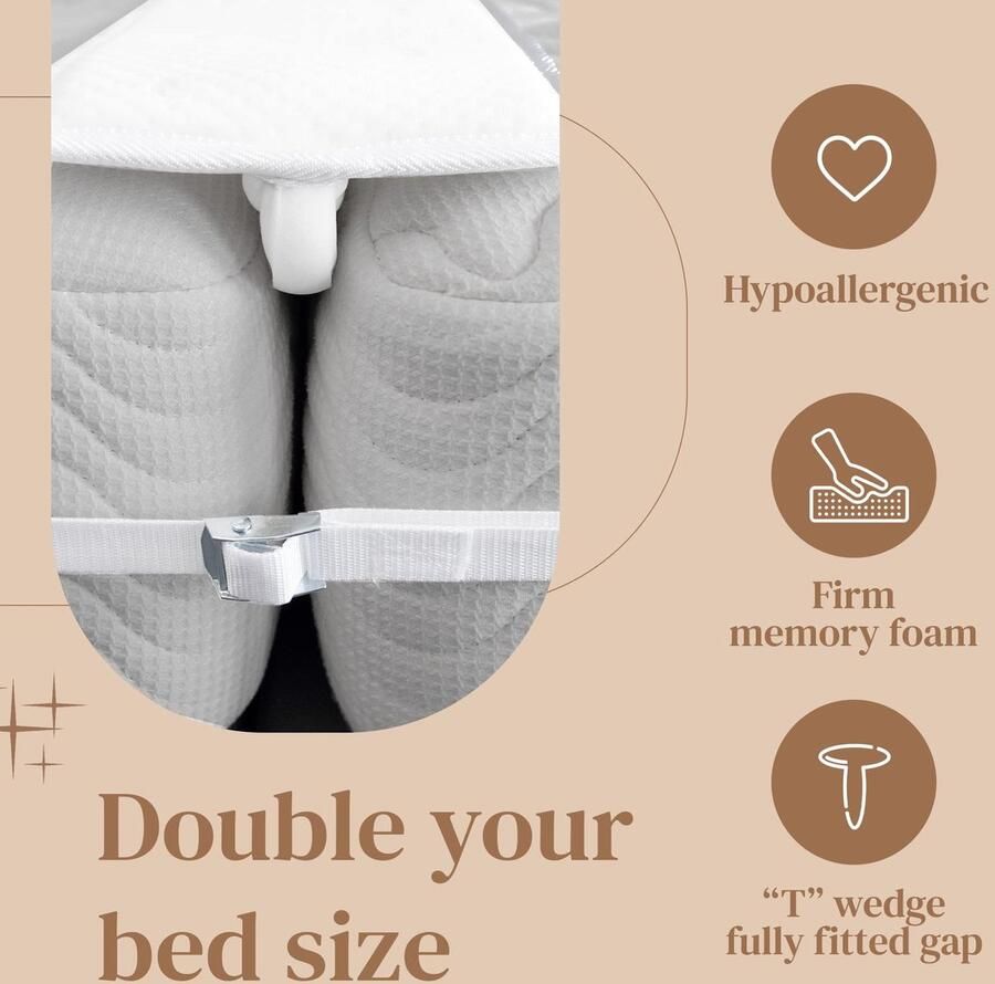 Senza Marchio FeelAtHome 10 inch breed bed brug twin naar king converter kit Twin Bed Connector King Maker Bed spleet vuller om twee eenpersoonsbedden in kingsize te maken matrasconnector met riem voor gasten