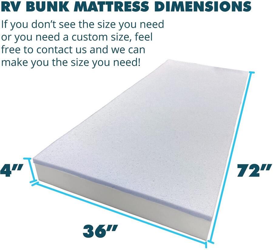 Senza Marchio Foamma 4 x 36 x 72 Gel Memory Foam RV Stapelmatras Vervanging Medium Firm Drukverlichtend Koeling Premium Comfort USA Made Geen Cover