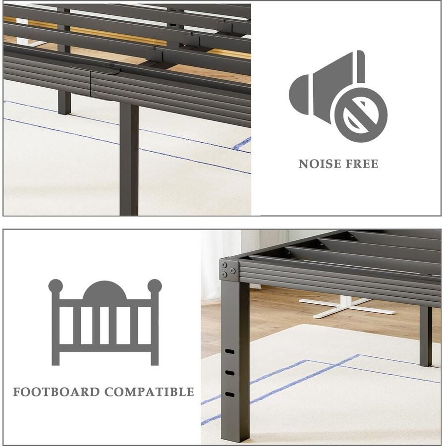 Senza Marchio FSCHOS Bedframe volledig 35 5 cm metalen platform volledige grootte bedframe geen boxspring nodig zwaar belastbaar full-size bedframe eenvoudige montage geluidsvrij zwart