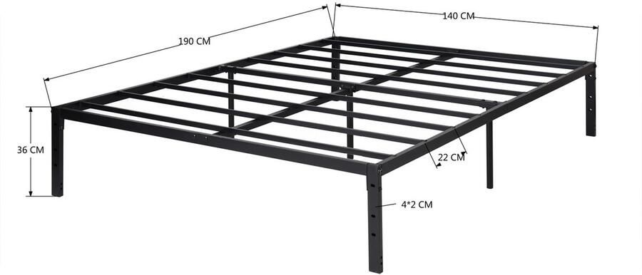 Senza Marchio FurnitureR Double Metal Platform Bed Frame Minimalist Adults Bed Base Sterke Slat Support Easy Assembly Dorm School Bedroom Extra Bedframe 194 x 140 cm