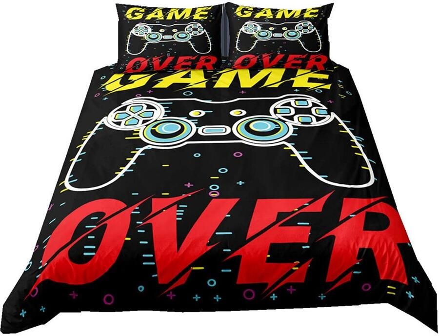Senza Marchio Gamepad Beddengoed Set Video Game Controller Creatief Ontwerp Dekbedovertrek Ritssluiting Herfst Winter Microfiber Bed Quilt Cover Voor Jongens Tieners Game Lovers (Patroon 2 Koning 3 Stks)
