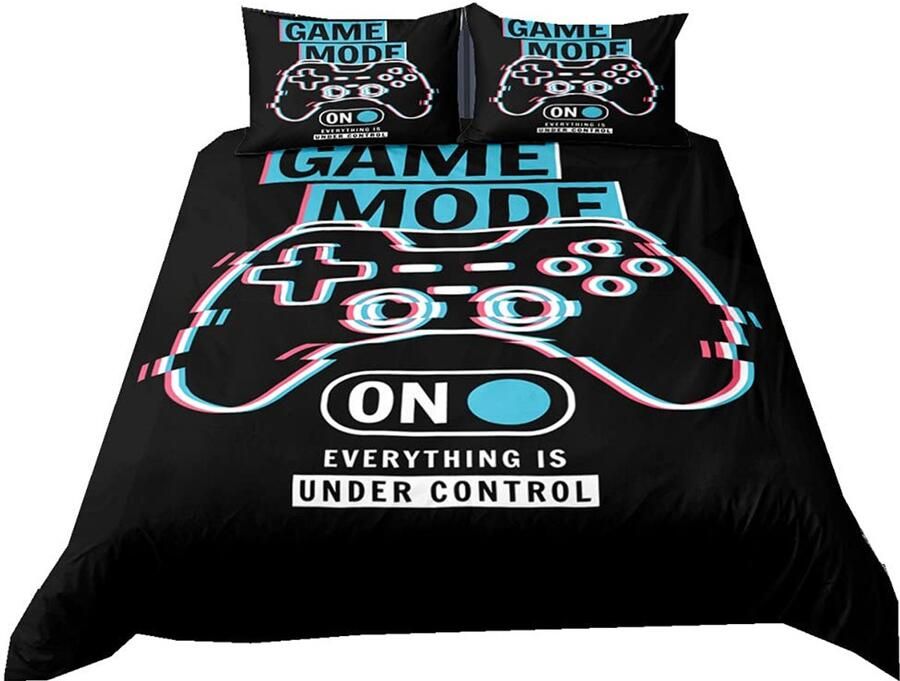 Senza Marchio Gamepad Beddengoed Set Video Game Controller Creatief Ontwerp Dekbedovertrek Ritssluiting Herfst Winter Microfiber Bed Quilt Cover Voor Jongens Tieners Game Lovers (Patroon 4 Dubbele 3 Stks)