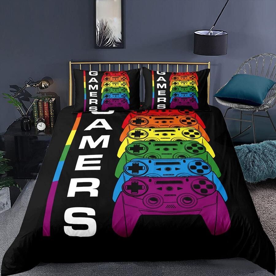 Senza Marchio Gamepad Beddengoed Set Video Game Controller Creatief Ontwerp Dekbedovertrek Ritssluiting Herfst Winter Microfiber Bed Quilt Cover Voor Jongens Tieners Game Lovers (Patroon 1 Super King 3 Pcs)