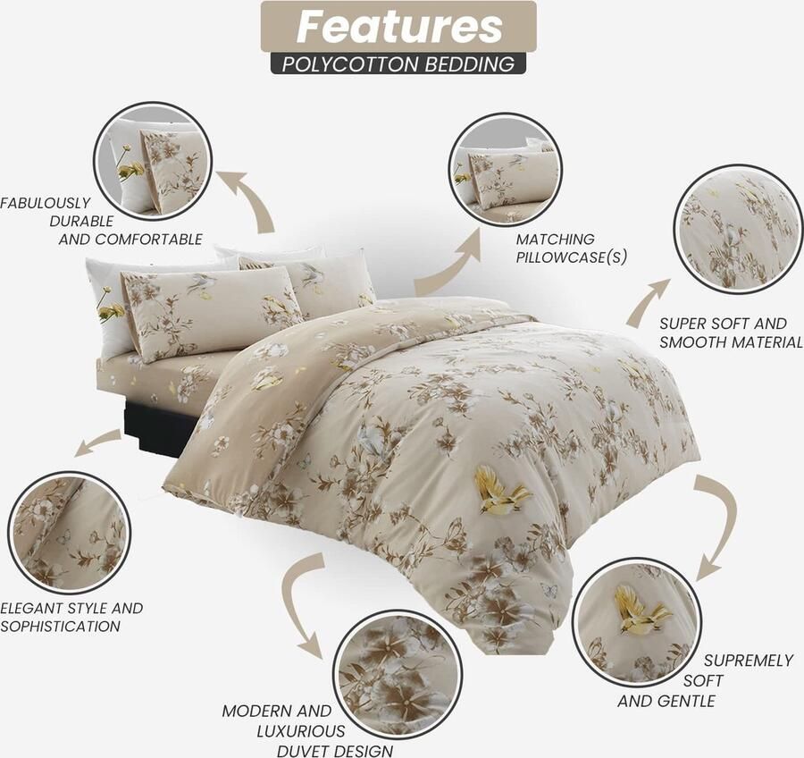 Senza Marchio Gaveno Cavailia Luxe BIRDIE BLOSSOM Bed Set met Dekbedovertrek en kussensloop Polyester-katoen natuurlijk dubbel