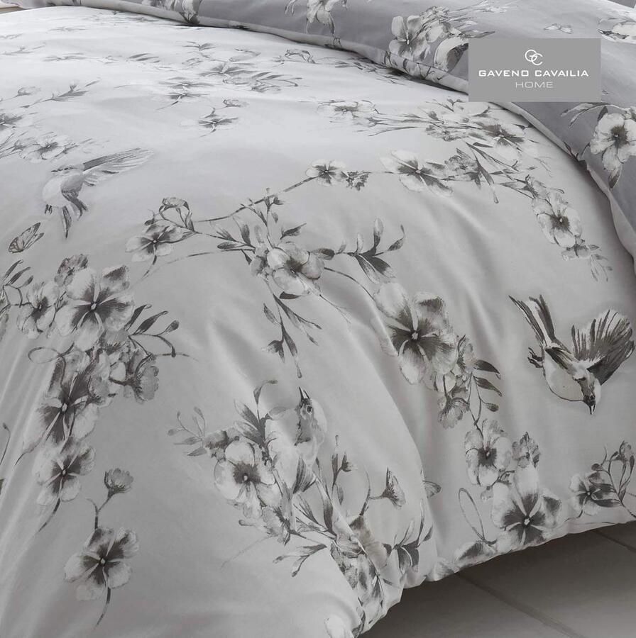 Senza Marchio GAVENO CAVAILIA Luxe BIRDIE BLOSSOM Bed Set met Dekbedovertrek en kussensloop Polyester-katoen grijs dubbel