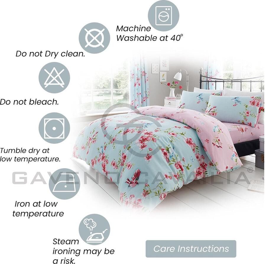 Senza Marchio Gaveno Cavailia Luxe BIRDIE BLOSSOM Bed Set met Dekbedovertrek en kussensloop Polyester-katoen blauw King