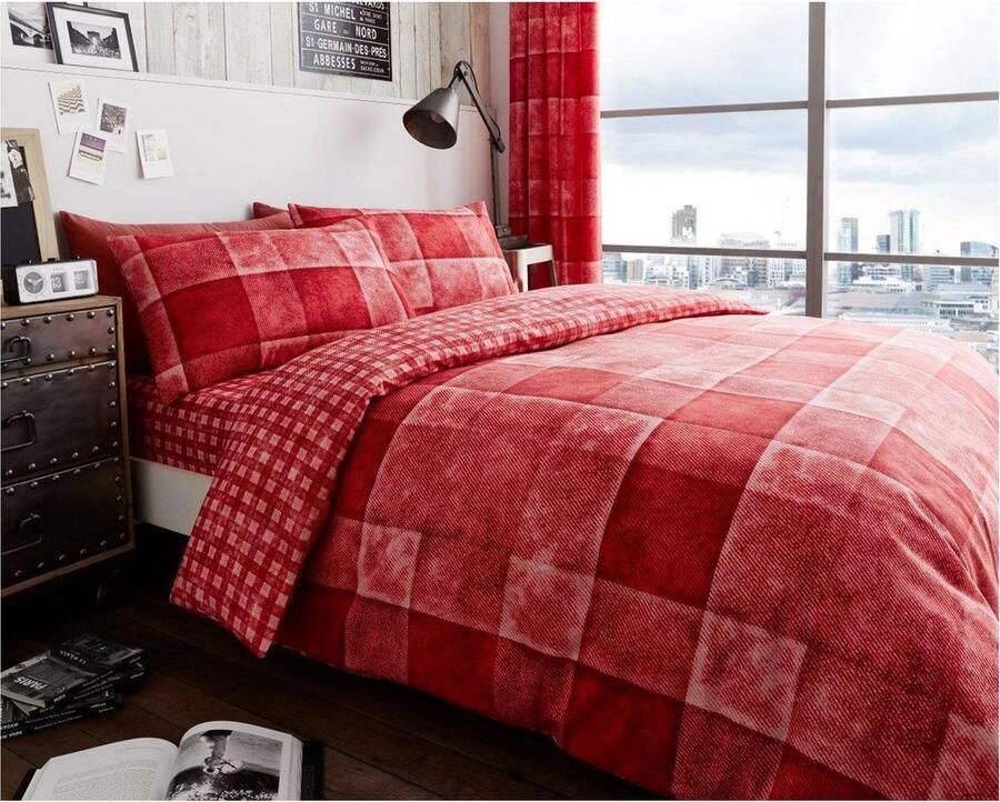 Senza Marchio Gaveno Cavailia Luxe DENIM CHECK Bed Set met Dekbedovertrek en kussensloop Polyester-katoen rood dubbel
