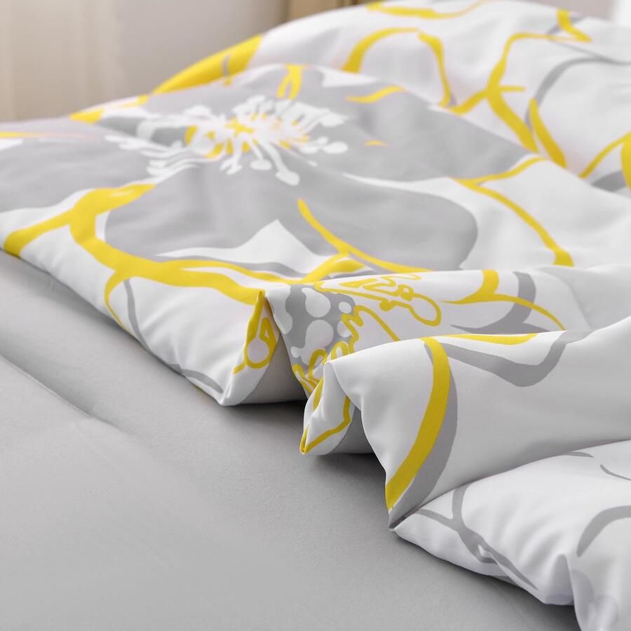Senza Marchio Gele dekbedovertrekset met bloemen op volledige grootte 7-delig omkeerbaar bed in een tas met lakenset voor het hele seizoen zachte microvezel complete beddengoedset het hele seizoen (180 x 228