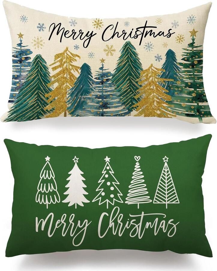 Senza Marchio Giggleye Set van 2 kussenslopen 30 x 50 cm linnen kerstkussensloop sierkussenhoezen kerstdecoratie voor bank slaapkamer woonkamer bank groen