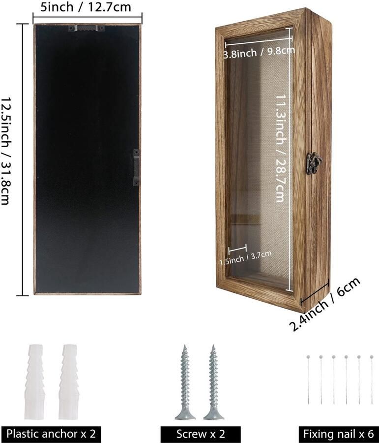 Senza Marchio GraduatePro Shadow Box Frame 5x12 Vitrine met linnen achterkant echt glazen raamdeur met scharnier fotolijst bruiloftsboeket memorabilia medailles foto's geheugenbox voor aandenken