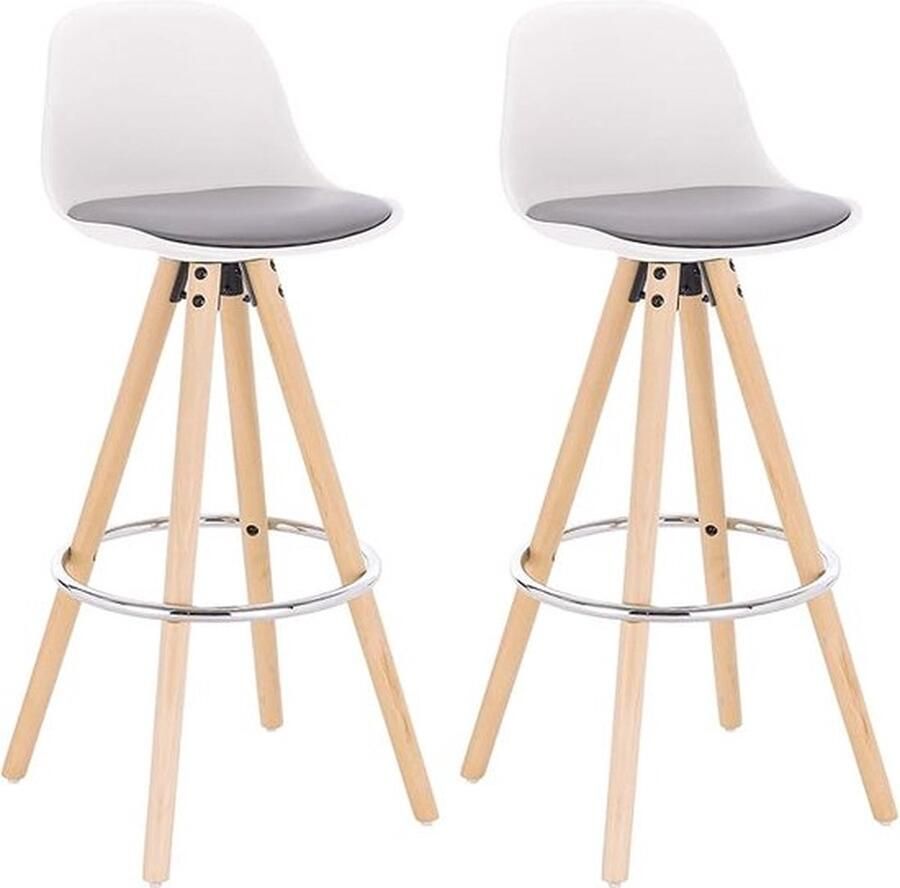 Senza Marchio Grijs+Wit Barkrukken Barstoelen Set van 2 Stal Houten Poten Kunstleer met Rugleuning En Voetensteun BH45grw-2