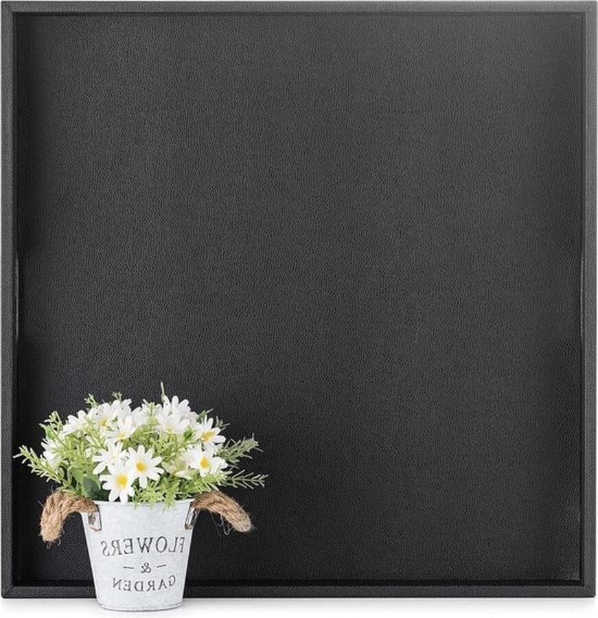 Senza Marchio Groot zwart Ottomaans dienblad Lederen decoratief dienblad met handgrepen Salontafel woonkamer 22 x 22