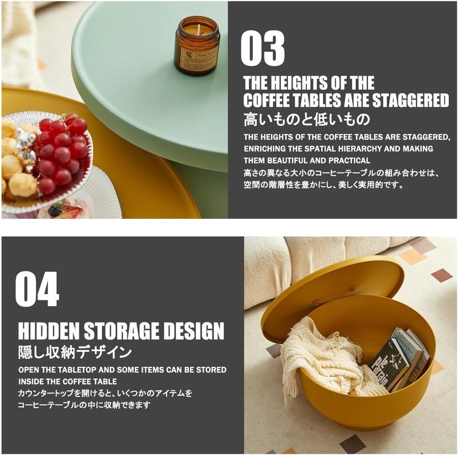 Senza Marchio Grote Ronde Salontafel Nesting Table Set voor Woonkamer Eenvoudig en Creatief Ontwerp Kleine Huishoudelijke Meubels in Gele Kleur