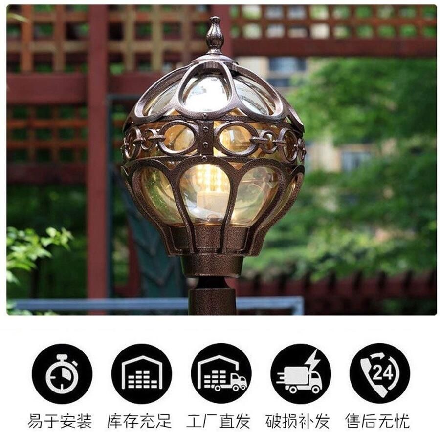 Senza Marchio GUOCC staand armatuur Antieke Outdoor Post Lantaarn Ronde Glas Lampenkap Wandkolom Deur Decking Patio Tafelblad Verlichting Woning Light Tuinverlichting - Foto 2