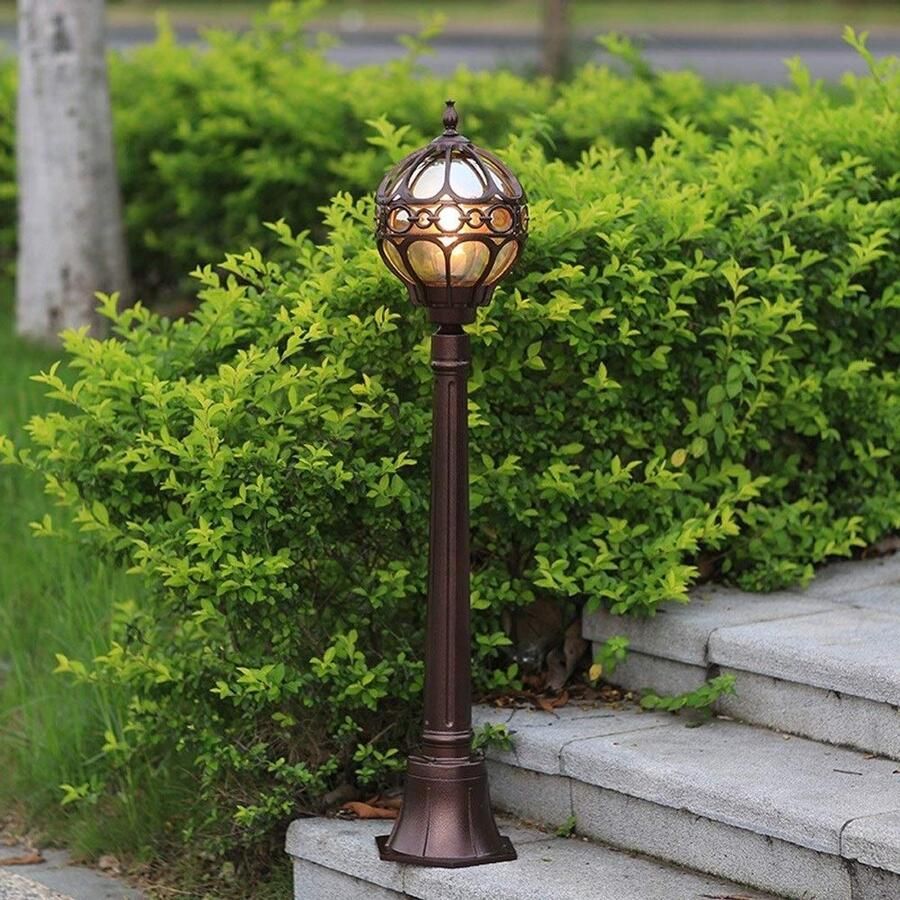 Senza Marchio GUOCC staand armatuur Antieke Outdoor Post Lantaarn Ronde Glas Lampenkap Wandkolom Deur Decking Patio Tafelblad Verlichting Woning Light Tuinverlichting