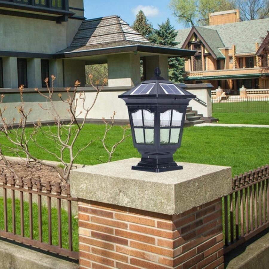 Senza Marchio GUOCC staand armatuur IP55 Retro Solar Outdoor Waterdichte Post Licht Tuin Verlichting Aluminium Metalen Kolom Lamp Externe Decking Patio Villa Wall Post Pijler Lantern Lights Edison LED Tuinverlichti