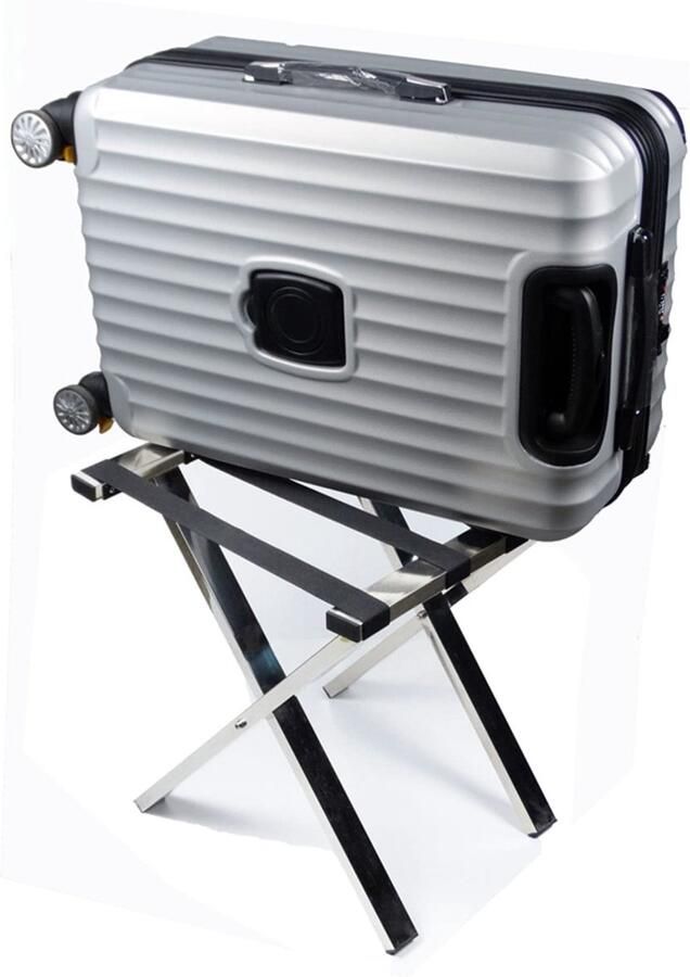 Senza Marchio GUODDM Bagagerek Kofferstandaard met zwarte nylon riem verchroomd inklapbaar roestvrij staal hotel bagagerek